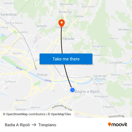 Badia A Ripoli to Trespiano map