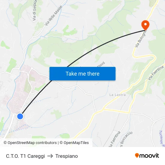 C.T.O. T1 Careggi to Trespiano map