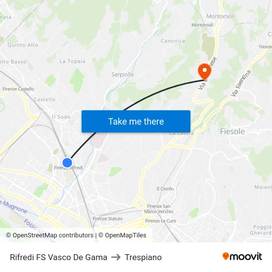 Rifredi FS Vasco De Gama to Trespiano map