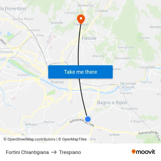 Fortini Chianti Road to Trespiano map