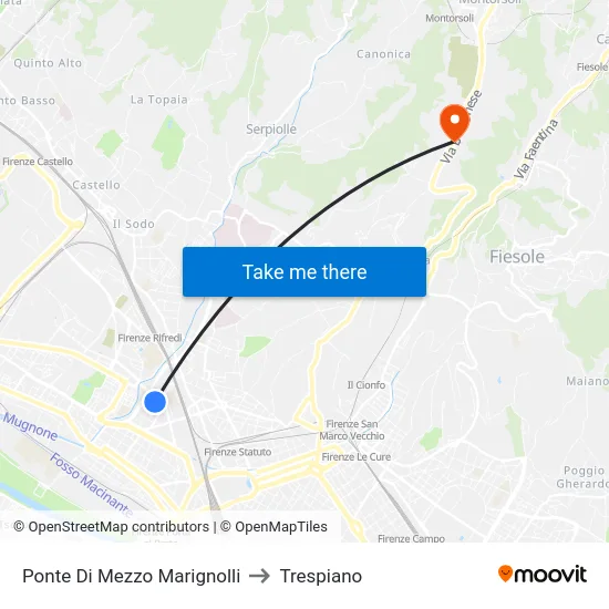 Ponte Di Mezzo Marignolli to Trespiano map