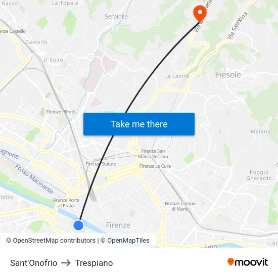 Sant'Onofrio to Trespiano map