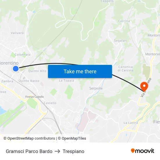 Gramsci Bardo Park to Trespiano map