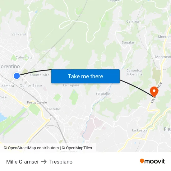 Mille Gramsci to Trespiano map