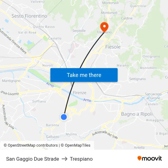 San Gaggio Two Roads to Trespiano map