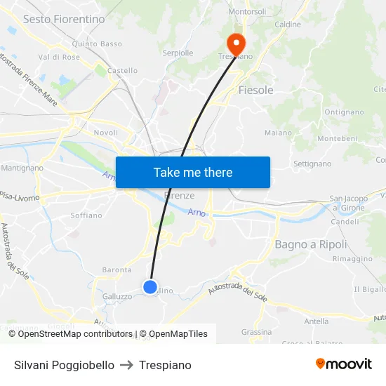 Silvani Poggiobello to Trespiano map