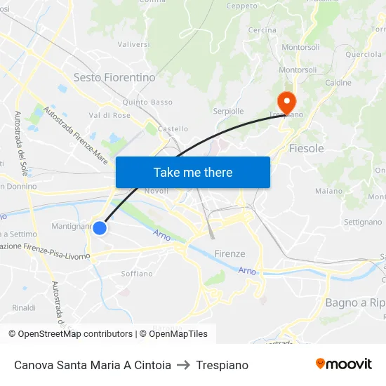 Canova Santa Maria a Cintoia to Trespiano map