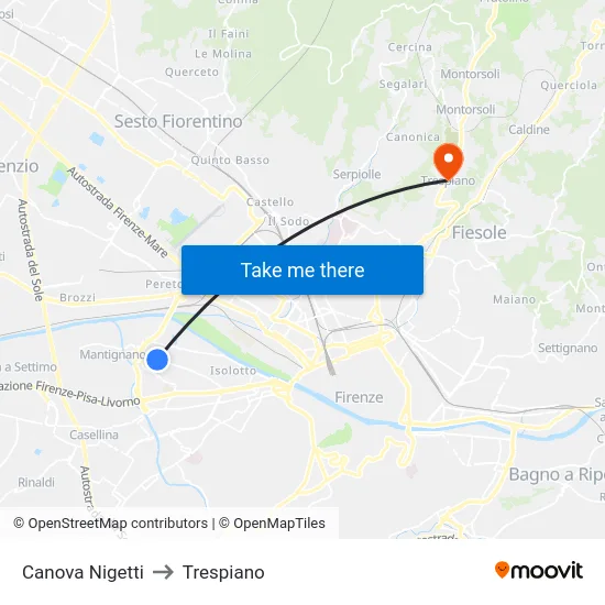 Canova Nigetti to Trespiano map