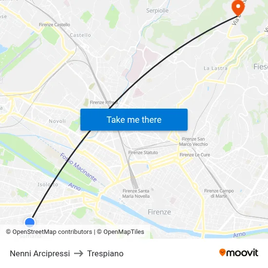 Nenni Arcipressi to Trespiano map