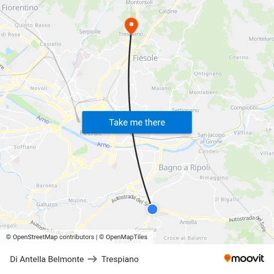 Di Antella Belmonte to Trespiano map
