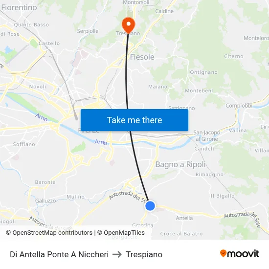 Antella Ponte A Niccheri to Trespiano map