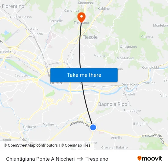 Chiantigiana Ponte A Niccheri to Trespiano map