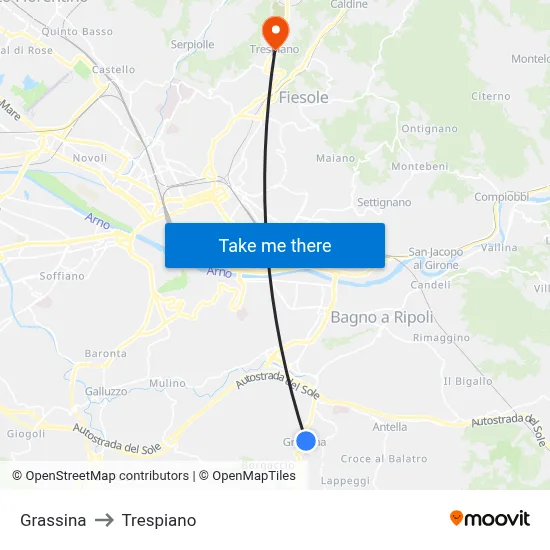 Grassina to Trespiano map