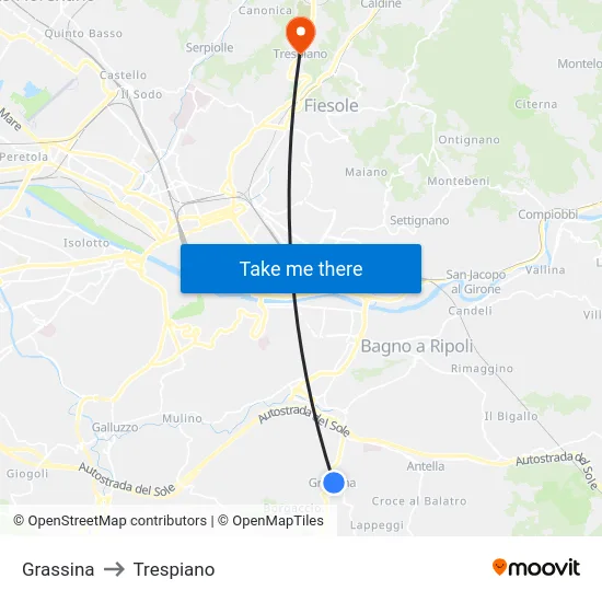 Grassina to Trespiano map