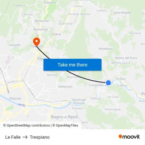 Le Falle to Trespiano map