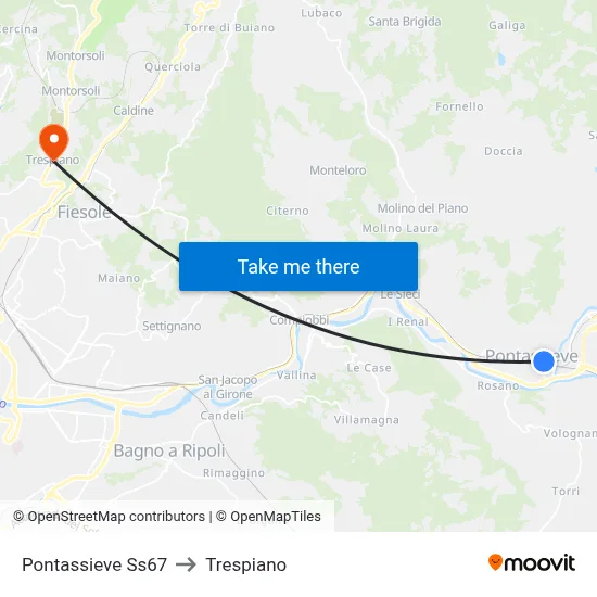 Pontassieve State Road 67 to Trespiano map