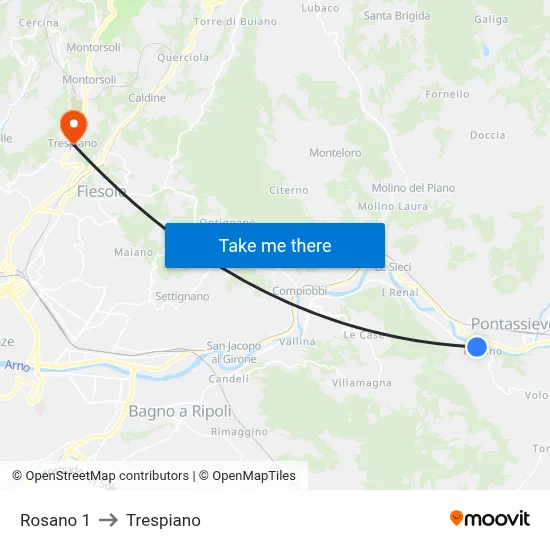 Rosano 1 to Trespiano map