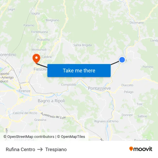 Rufina Center to Trespiano map