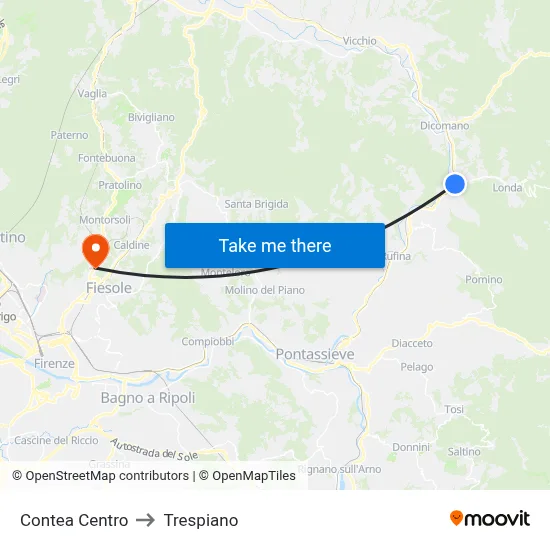 Contea Center to Trespiano map