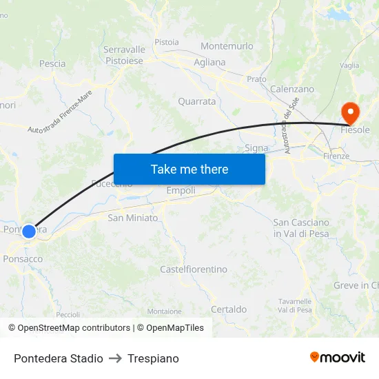 Pontedera Stadium to Trespiano map