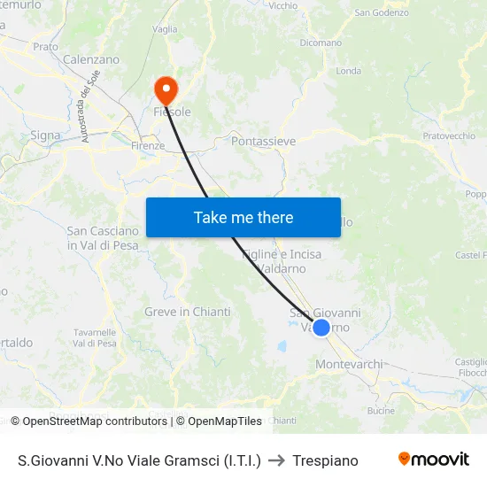 San Giovanni Valdarno Viale Gramsci (Technical Institute) to Trespiano map