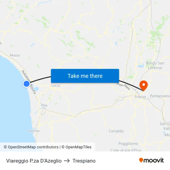 Viareggio D'Azeglio Square to Trespiano map