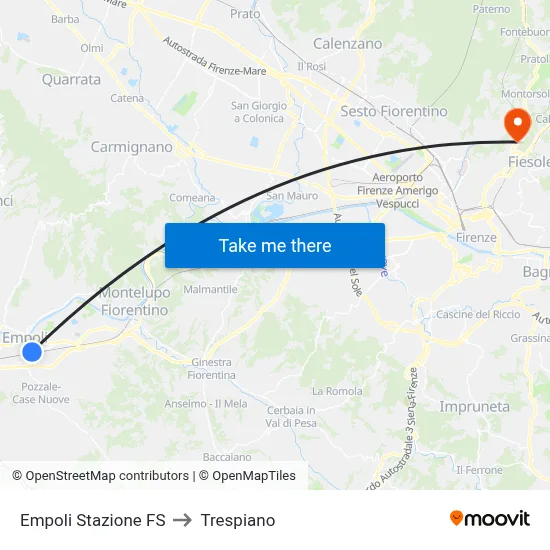 Empoli Railway Station to Trespiano map