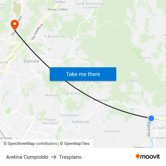 Aretina Compiobbi to Trespiano map