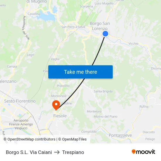 Borgo San Lorenzo Caiani Road to Trespiano map
