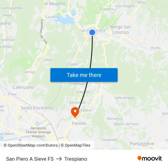 San Piero A Sieve Railway Station to Trespiano map