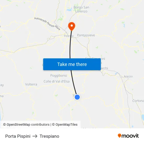 Porta Pispini to Trespiano map