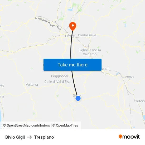 Gigli Junction to Trespiano map