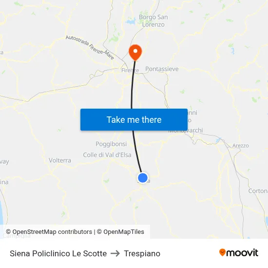 Siena Le Scotte Hospital to Trespiano map