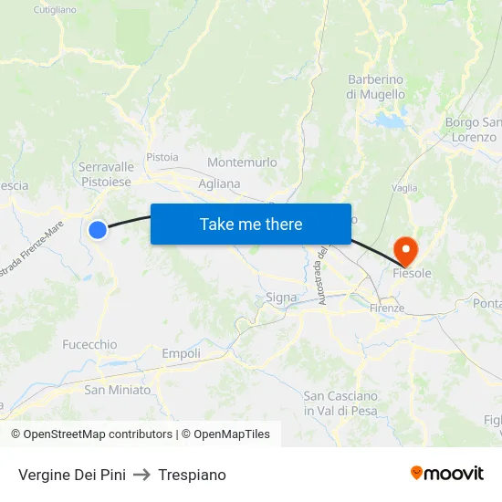 Vergine Dei Pini to Trespiano map