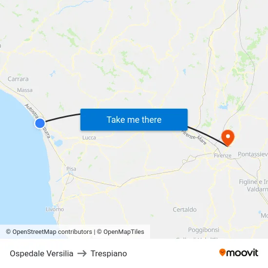 Ospedale Versilia to Trespiano map