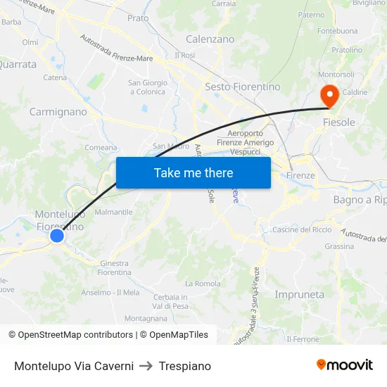 Montelupo Caverni Street to Trespiano map