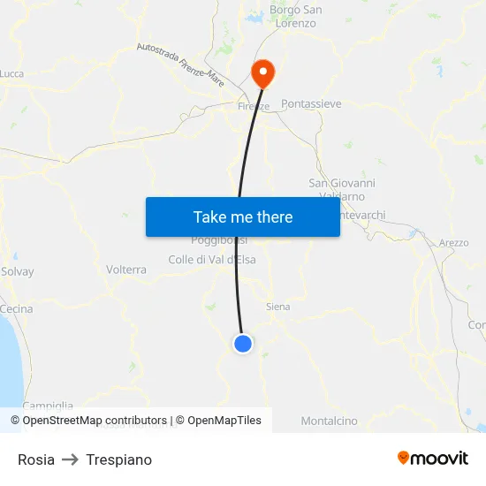 Rosia to Trespiano map
