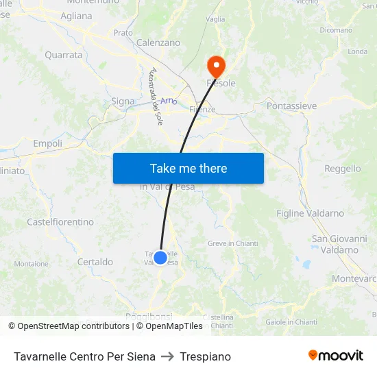 Tavarnelle Center To Siena to Trespiano map