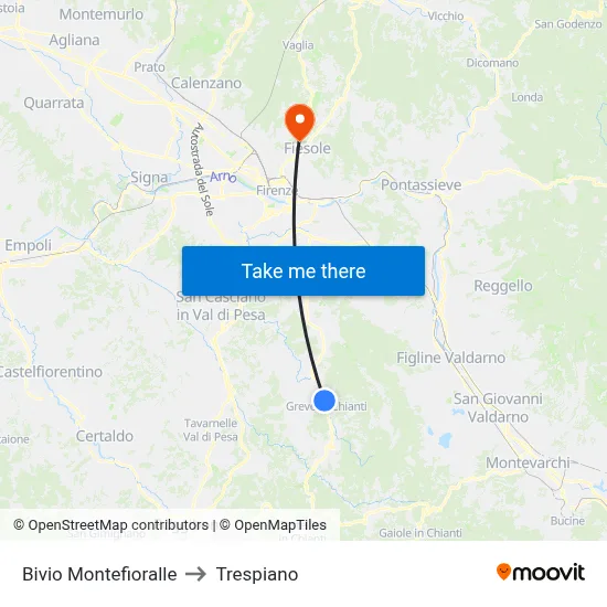 Montefioralle Junction to Trespiano map