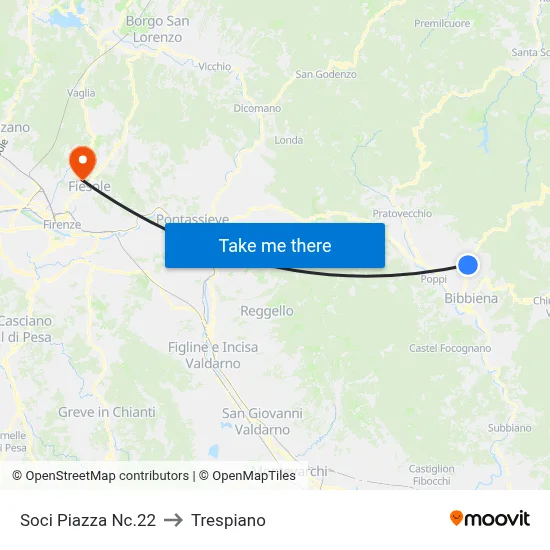 Soci Square 22 to Trespiano map