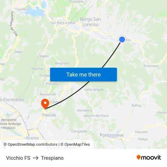 Vicchio Railway Station to Trespiano map