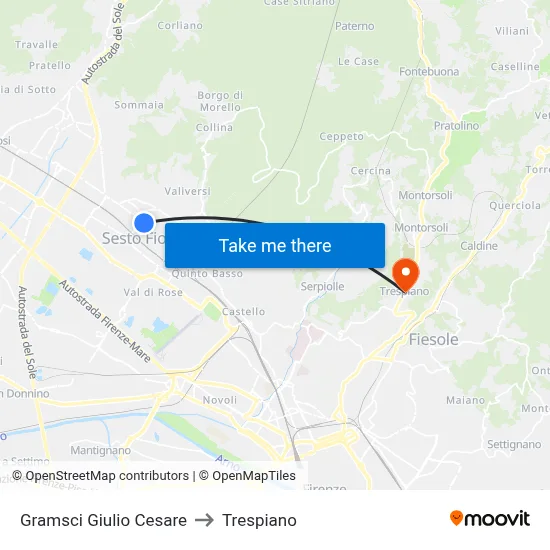 Gramsci Giulio Cesare to Trespiano map