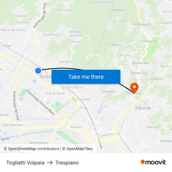 Togliatti Volpaia to Trespiano map