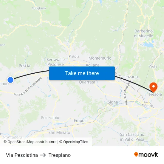 Pesciatina Street to Trespiano map