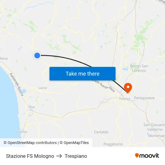 Mologno Railway Station to Trespiano map