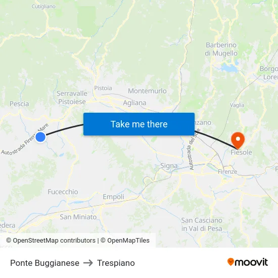 Ponte Buggianese to Trespiano map