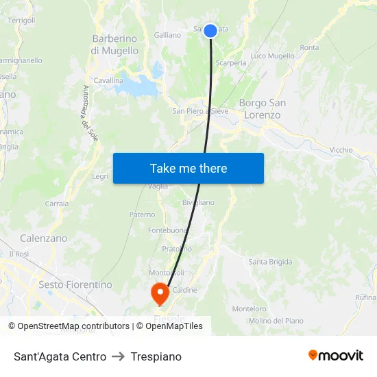Sant'Agata Center to Trespiano map