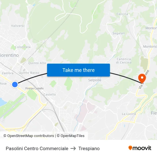 Pasolini Shopping Center to Trespiano map