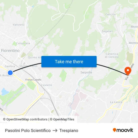 Pasolini Science Center to Trespiano map