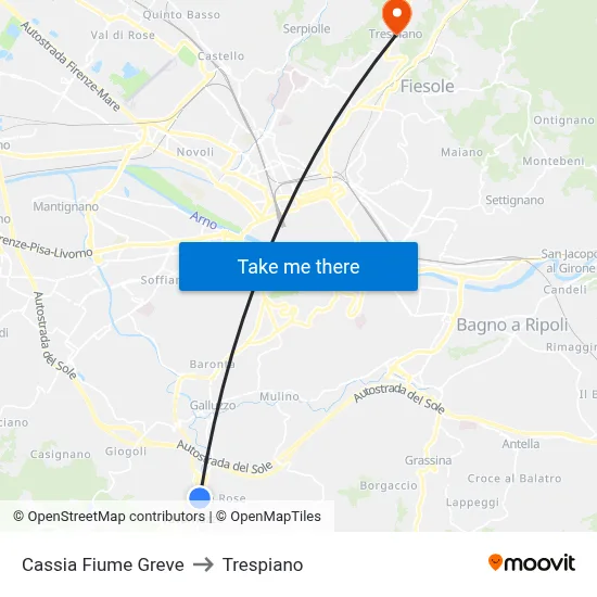 Cassia Greve River to Trespiano map